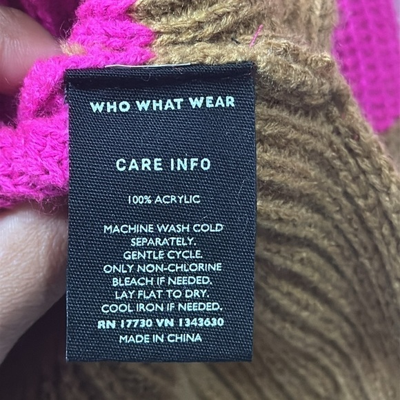 WHO WHAT WEAR Women’s Pink/Brown Turtle Neck Knit Sweater Size L - Picture 5 of 5